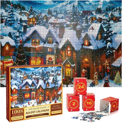 Productafbeelding van Adventskalenderpuzzel 2025 - 1008 stukjes - Feestelijke kerststad aftellen naar Kerstmis - Leuk kerstspel