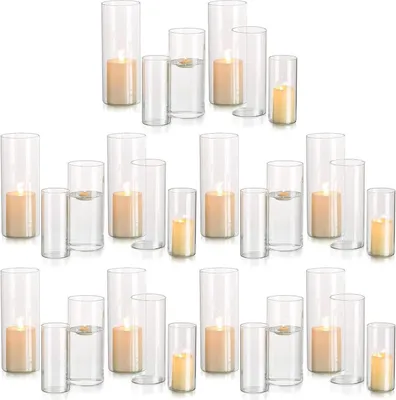 Obrázok produktu pre Sada sklenených svietnikov - Moderný lampáš na sviečky a čajové sviečky, svadobné dekorácie - 10 sád