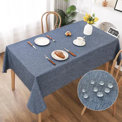 Productafbeelding van Tafelkleed, afwasbaar, linnenlook, 135x180 cm, polyester, waterafstotend, blauw