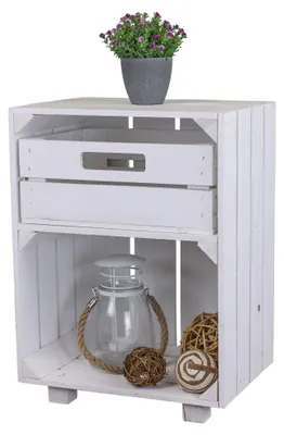 Produktbild von Weißer Nachttisch mit Schublade, Mittelbrett und Füßen 55x40x30cm
