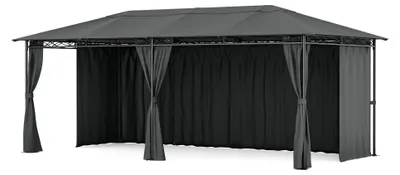 Zdjęcie produktu dla Blumfeldt Mondo Pavillon 3x6 – stalowa rama, z zasłonami, odporna na warunki atmosferyczne altana ogrodowa, odporna na rdzę, łatwa do montażu, ciemnoszara