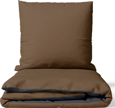 Produktbild von Baumwolle Bettwäsche Set 155x220 cm Feinbiber Braun Anthrazit Wendeseite Uni