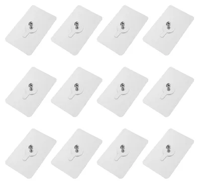 Produktbild von Packung mit 12 Klebeschrauben zur Wandmontage – 14 mm Schraubenschaft – 5 x 8 cm – 10 kg Tragkraft – Kleben statt Bohren