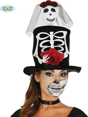 Produktbild von Skelett-Hut Día de los Muertos Halloween-Accessoire schwarz-weiss-rot