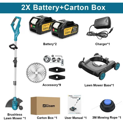 Immagine prodotto di Tagliaerba elettrico senza fili - Trimmer per erba 3-in-1 - Motore brushless - Pieghevole - Telescopico - Larghezza di taglio 30 cm - 2 batterie