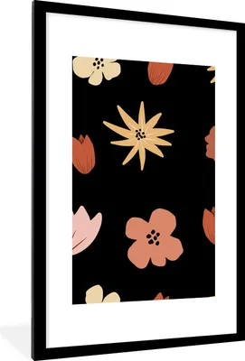 Produktbild von MuchoWow® MuchoWow® Gerahmtes Poster Blumen - Schwarz - Abstrakt - Muster 60x90 cm - Poster mit zchwarzem Bilderrahmen - Dekoration - Wandposter Wohnzimmer - Hochwertig