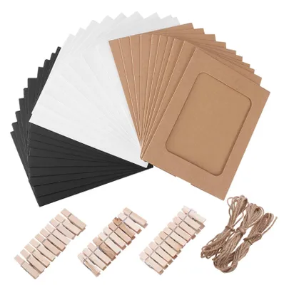 Produktbild von 30 Bilderrahmen aus Kraftpapier, zum Selbermachen mit Klammern und Schnüren für 10 x 15 cm Fotos