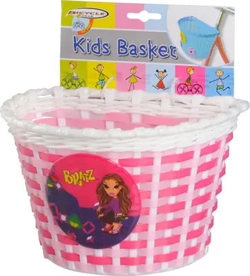 Produktbild von Kinder Fahrradkorb Fahrrad für den Lenker aus robustem Kunststoffgeflecht - Farbe Rosa/Pink/Weiß