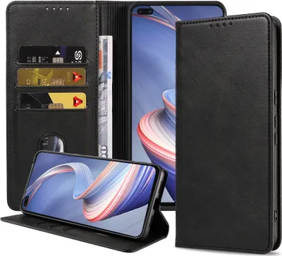 Produktbild von Smartphonica Handytasche passend für Oppo A92s / Reno 4Z Kunstledertasche mit Magnetverschluss und Kartenfächern Buchhülle mit Klappe - Schwarz