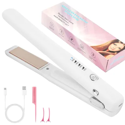 Produktbild von Kabelloses 2-in-1 Glätteisen und Lockenwickler, Mini-Haarglätter für alle Haartypen, Tragbar, 4 Temperaturstufen, Reise-Haarglätter