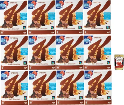 Produktbild von Special K Dark Chocolate, Cereals Dunkle Schokolade Reisflocken Vollkorn Weizen und Gerste mit Vitaminen und Mineralstoffen mit Schokoladenlocken 12x 290g Getreideflocken + Italian Gourmet polpa 400g