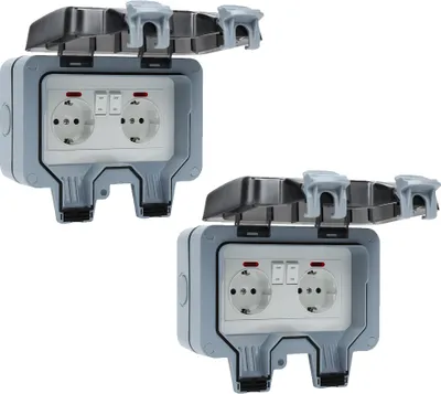 Immagine prodotto di Jayseuw 2X Presa da esterno Presa da giardino Presa da esterno IP66 16A Impermeabile Antipolvere Presa da parete 2 fori con interruttore