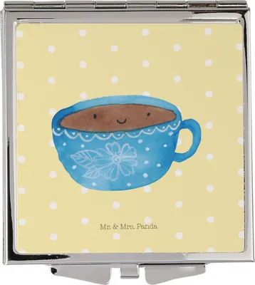 Produktbild von Mr. & Mrs. Panda Kosmetikspiegel Kaffee Tasse - Gelb Pastell - Geschenk, Kleiner Spiegel, Schminkspiegel, Liebe, Handspiegel, Klappspiegel, Lustige Sprüche, Frauen