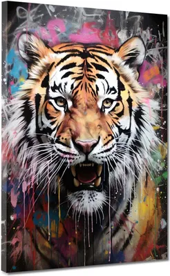 Produktbild von Tiger Abstract Colour Leinwandbild Wandbild Kunstdruck XL Deko: 90x120x4cm