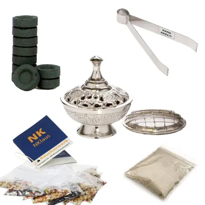 Räucherstövchen-Set, 14-teilig, mit Räucherstäbchen, Sand, Kohle und Zange