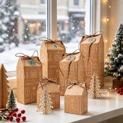 Adventskalender-Häuschen, 24 Stück, handbemalt, DIY-Set