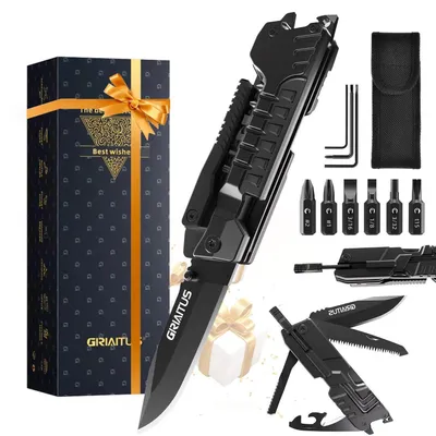 Immagine prodotto di Coltello multiuso 17-in-1, accessorio da campeggio, acciaio inossidabile, con sega, cacciavite, apriscatole, fischietto, gadget per la sopravvivenza all'aperto