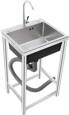Produktbild von Freistehende Edelstahl Spüle mit 360° Drehbare Wasserhahn, Edelstahlspüle, geräuscharm & leicht zu installieren, für Küche, Restaurant, Garage