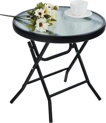 Image de Table de jardin verre métal Table de balcon pliante Résistante aux intempéries PHI VILLA