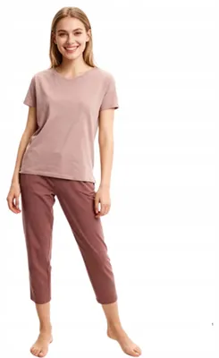 Produktbild von Zweiteiliger Damen-Pyjama aus Baumwolle, Kurzarm, Dreiviertelhose, MORAJ S BEIGE
