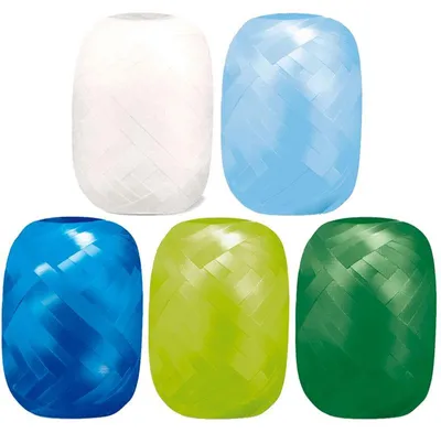 Produktbild von 5 Rollen Geschenkbänder Schleifenband Kräuselband hellblau, blau, grün
