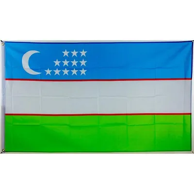 Produktbild von Usbekistan Flagge 60 x 90 cm aus 100% Polyester, doppelt gesäumt, mit Metallösen zum Hissen