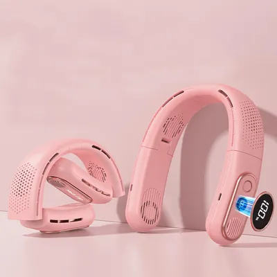 Produktbild von Mini USB-Ventilator Tragbarer Halsventilator 3 Stufen LED-Anzeige Faltbarer Nackenventilator Einstellbar Ventilator für Reisen, Sport, Innen Rosa