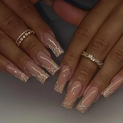 Produktbild von Künstliche Nägel Sarg Nude Gold Glitter French 24 Stück Lang