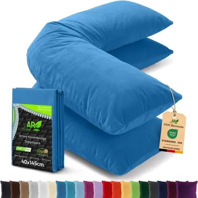 Produktbild von AR Line 2er Pack Jersey Kissenbezüge 40x145 Baumwolle – weich, atmungsaktiv, Seitenschläferkissen Bezug mit Reißverschluss, in Farbe: Royalblau
