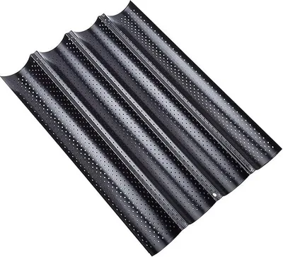 Produktbild von Baguette Backform, Brot Backen Zubehör, Backformen, Baguette-Backblech mit Antihaftbeschichtung für 4 Baguettes, Hochwertige Backform Baguette (38 x 33 x 2cm Schwarz)