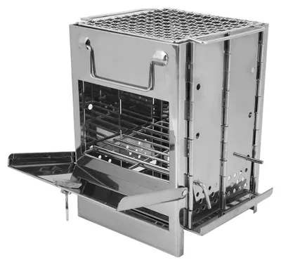 Image de Poêle à bois pliable - Acier inoxydable - Grill de barbecue - Format compact - Pour cuisiner en extérieur - Facile à ranger - Grill de barbecue