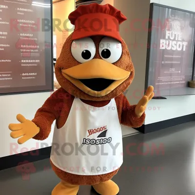 Produktbild von Rostiges REDBROKOLY Huhn-Parmesan Maskottchen kostüm gekleidet mit einem Wickelrock und Mützen