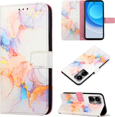 Produktbild von Tecno Camon 19 Hülle, Marmor Motiv Kunstleder Tasche Wallet Kartenfächer mit Standfunktion Klapp Schutzhülle für Tecno Camon 19 Bunt