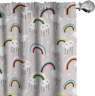 Obrázek produktu pro ABAKUHAUS Duhové závěsy, záclony, design dětského pokoje Surreal Duhové mraky, hvězdy a kapky, puntíkový vzor, 2 kusy 75 x 245 cm, vícebarevné