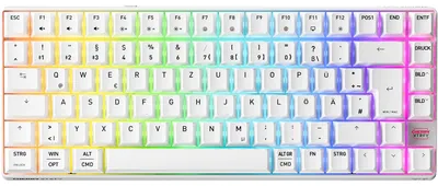 Productafbeelding van CHERRY XTRFY K33 Compact, draadloos toetsenbord, USB + RF draadloos + Bluetooth, membraan-mechanische toetsen, QWERTZ-lay-out, RGB LED-verlichting, wit