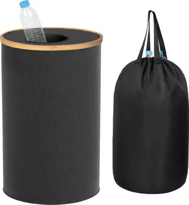 Immagine prodotto di Relaxdays Contenitore per la raccolta di bottiglie a rendere da 100 l, sacco lavabile, HD 75x40 cm, contenitore per bottiglie con coperchio, tessuto Oxford, nero