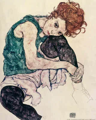 Produktbild von Egon Schiele Kunstdruck Bild - Die Frau Des Künstlers, Sitzende Frau, 1917 (50 x 40 cm)