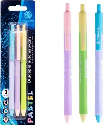 Image de 3pcs - ASTRAPEN PASTEL, Stylo à bille 0,6mm, bleu, blister, couleurs mélangées, 201022028