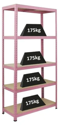 Produktbild von Schwerlastregal PINK LADY | HxBxT 180x90x40cm| Fachlast 175kg | 5 Ebenen | Pink