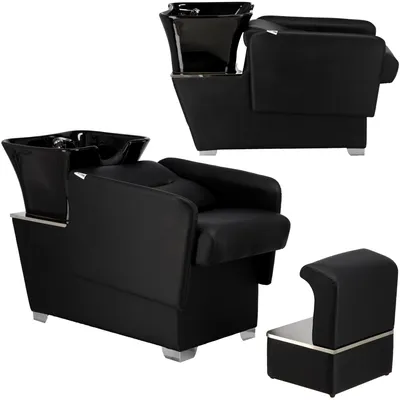 Immagine prodotto di Lavabo lavatesta reclinabile da parrucchiere e barbiere Alma con vasca in Vetroceramica mobile, miscelatore e doccetta