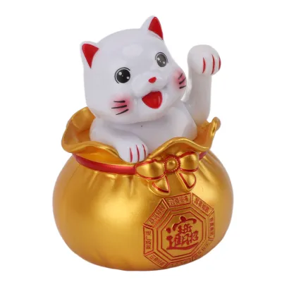 Imagen del producto de Gato de la suerte con energía solar, gato que agita las manos con energía solar, gato de la suerte con brazo que agita y energía solar, gato de la suerte, gato de la fortuna, adorno para coche con forma de gato de la suerte