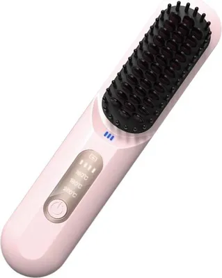 Image de INF Brosse Lissante Chauffante Sans Fil Portable : Coiffure à Domicile et Voyage Rose