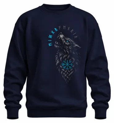 Produktbild von Wikinger Wolf nordisch Vegvisir Runen Valhalla Fenrir Sweatshirt Pullover, Navy, XL