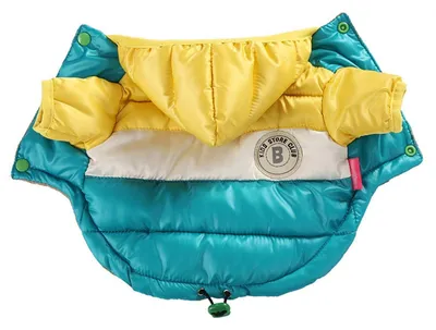Immagine prodotto di Cappotto impermeabile e antivento per cani, con cappuccio, taglia XS, colore giallo