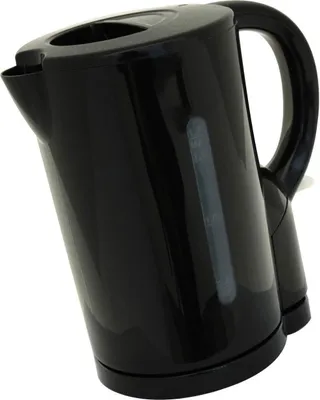 A black electric kettle on a white background.