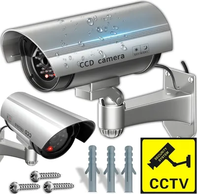 Produktbild von Kamera Attrappe Dummy Alarm mit LED Blinklicht Fake Überwachung Überwachungskamera Innen und Außen Alarmanlage Sicherheitskamera Silber Retoo