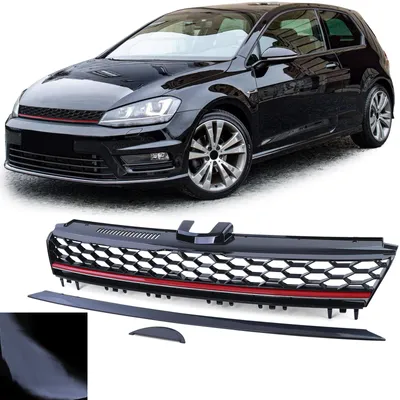 Kühlergrill Sportgrill Grill SCHWARZ GLANZ Leiste Rot für VW Golf 7 VII ab 12-17 – Produktansicht