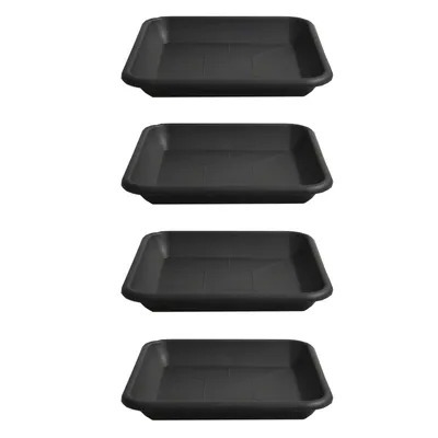Produktbild von 4er Set Blumentopf Untersetzer Eckig 24x24cm Rund Pflanztopf Blumenkübel Schale Kunststoff Pflanzkasten Pflanzschale Anthrazit