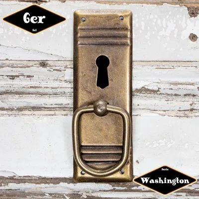 Produktbild von Schubladengriff,Serie "Washington",6er Pack| Eisen in Messing pat. | H9,5xB3,3cm