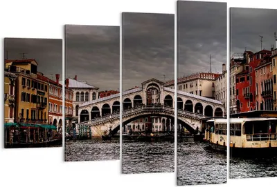 Produktbild von Bild auf Leinwand - Leinwandbild - Venedig Brücke Wasser Stadthäuser - 150x100cm - Wand Bild - Wanddeko - Leinwanddruck - Bilder - Kunstdruck - Leinwand bilder - Wandkunst - EG150x100-0339